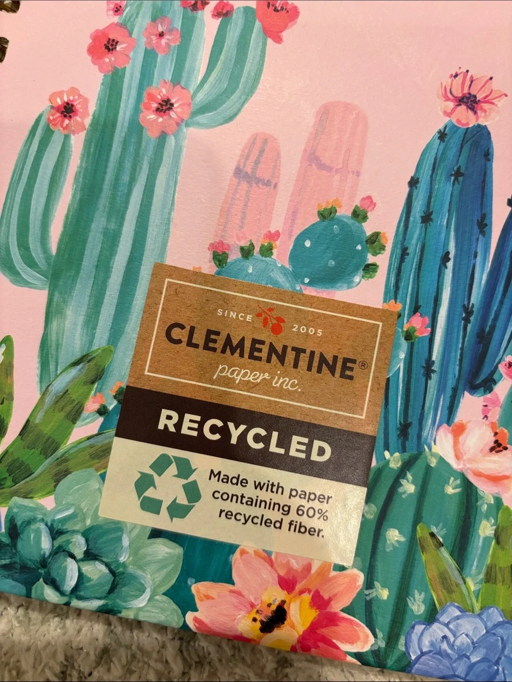 Clementine Pink Cactus Floral Spiral Writers Journal Notebook NWT ~160 lined pgs